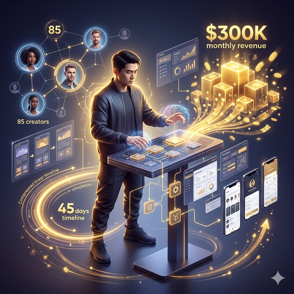 You are currently viewing How One Developer Built a $300K Monthly Revenue AI App in 45 Days Using a Single Format and 85 Creators