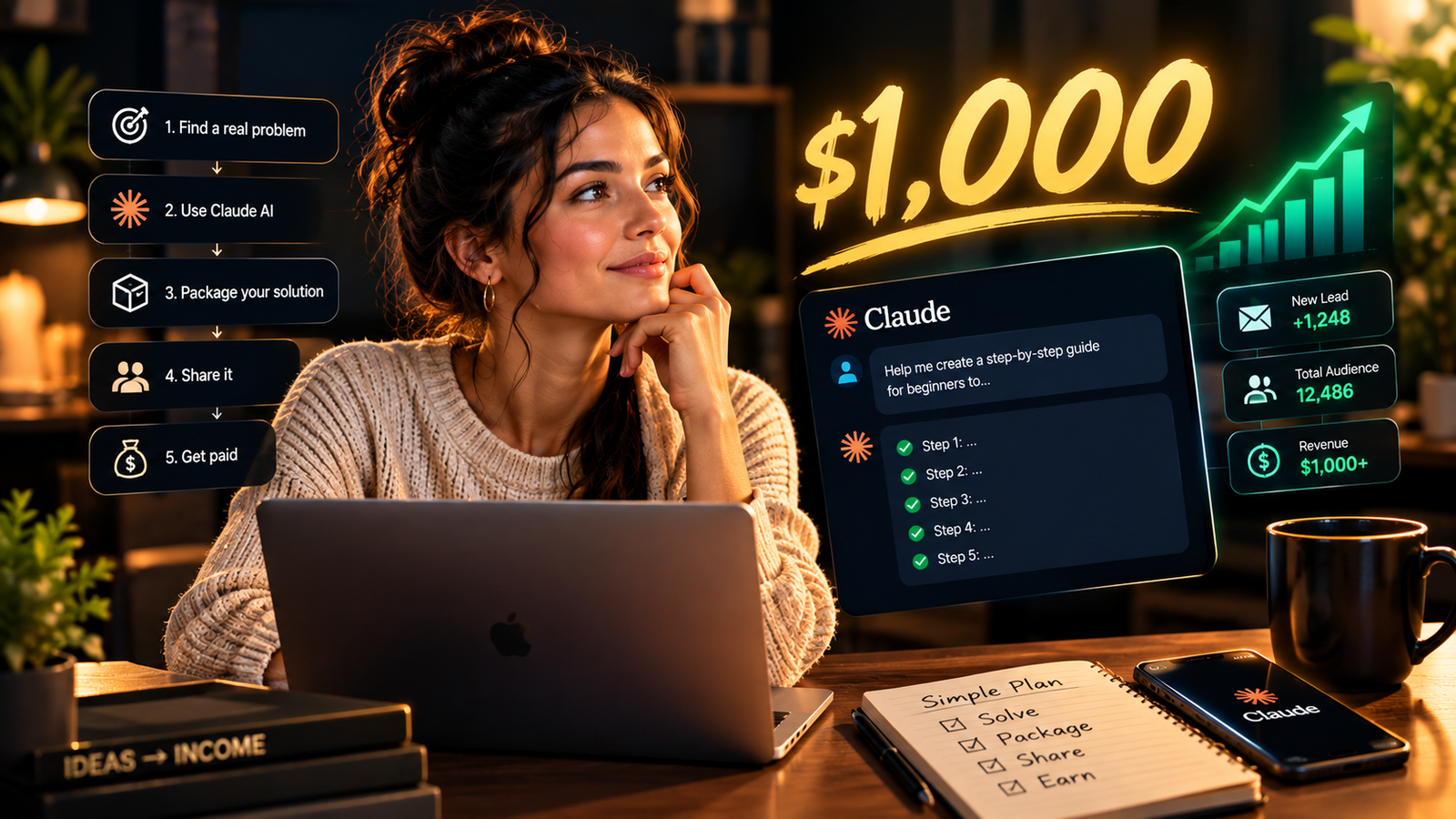 You are currently viewing $1,000 With Claude AI — The 5-Step Side Hustle Plan Beginners Can Start Today